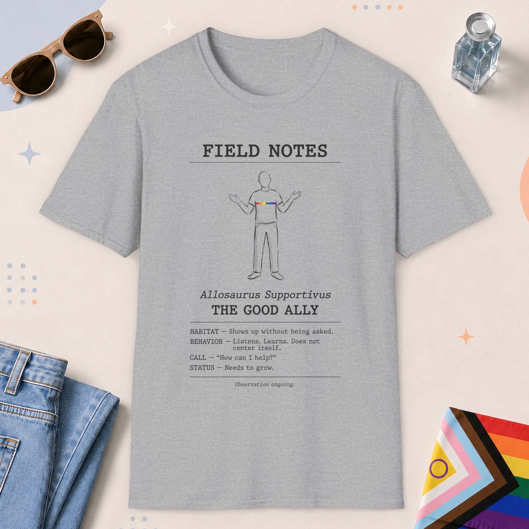 Sport Grey color all-gender graphic t-shirt with "The Good Ally" design