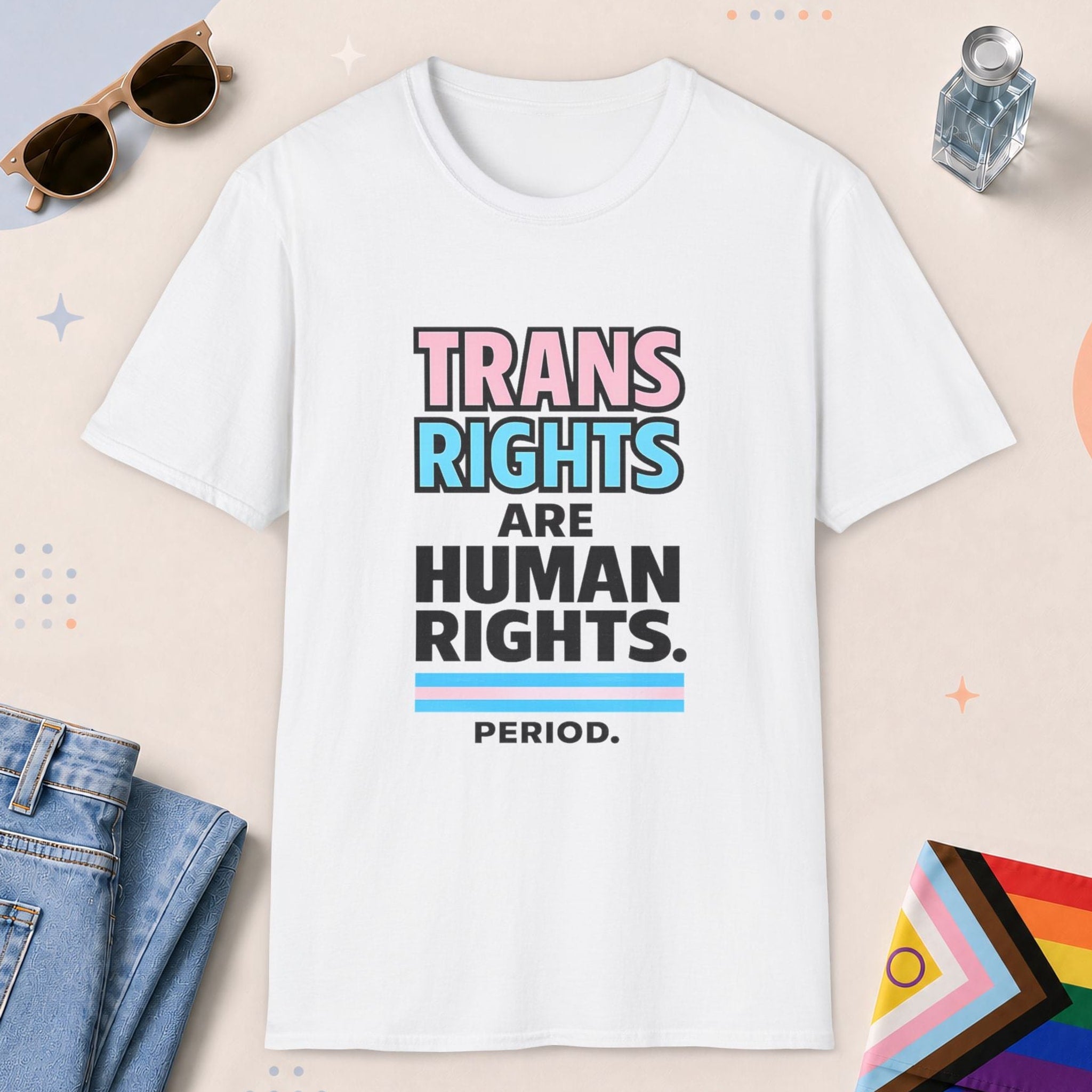 White color all-gender graphic t-shirt with "Trans Rights" design