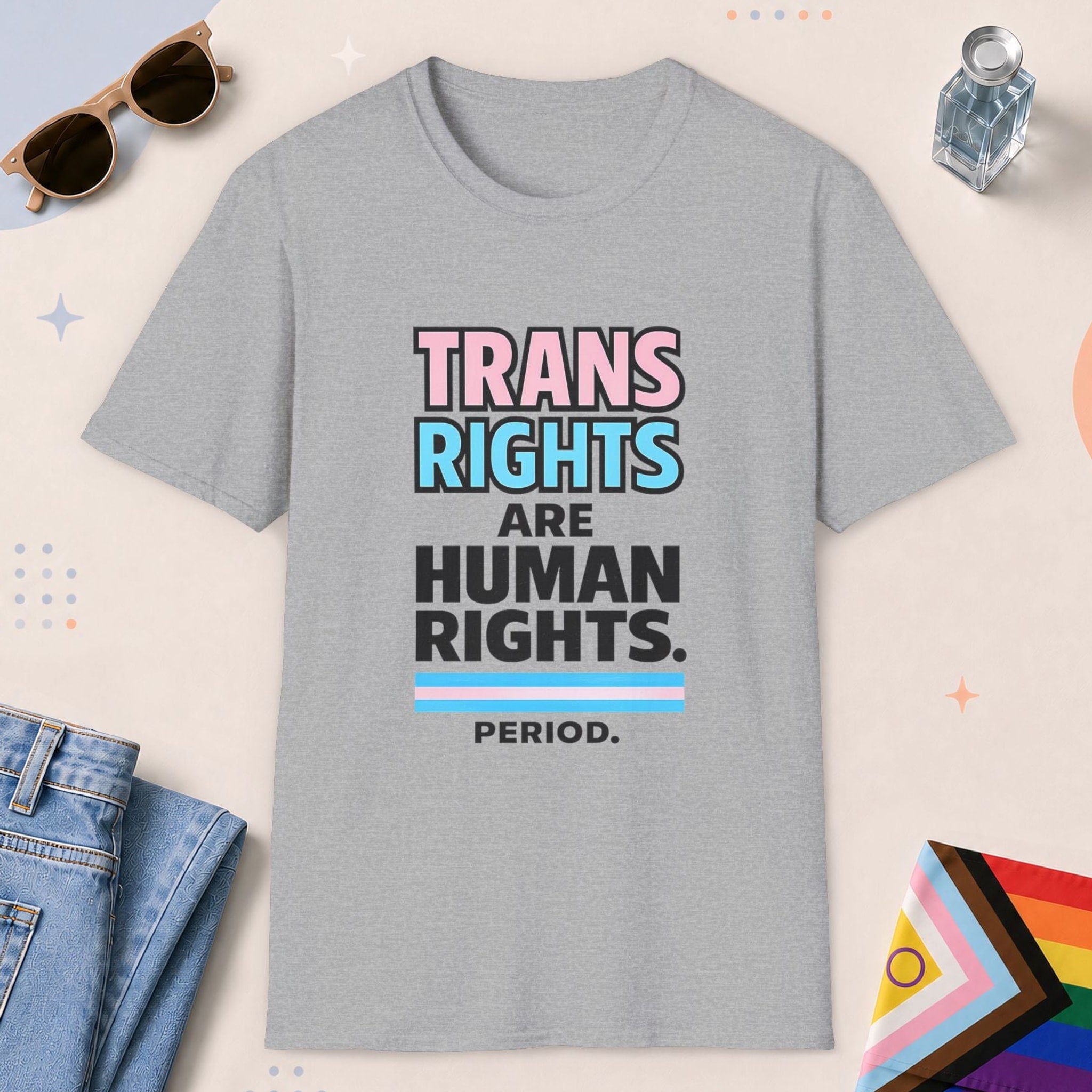 Sport Grey color all-gender graphic t-shirt with "Trans Rights" design