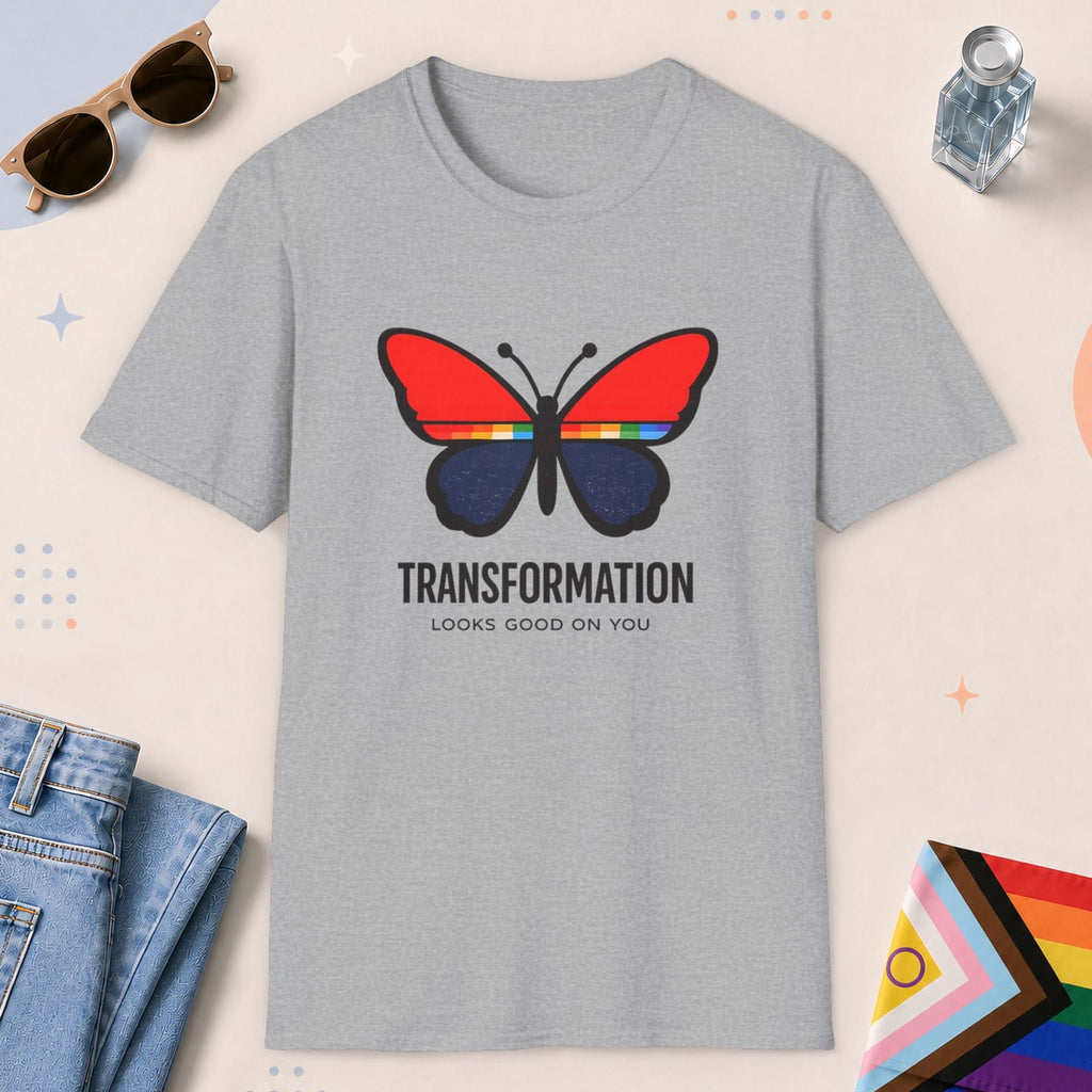 Sport Grey color all-gender graphic t-shirt with "Transformation Looks Good" design