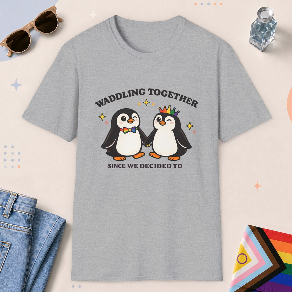 Sport Grey color all-gender graphic t-shirt with "Waddling Together" design