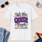 White color all-gender graphic t-shirt with "We The Queer People" design