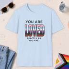 Light Blue color all-gender graphic t-shirt with "You Are Loved" design