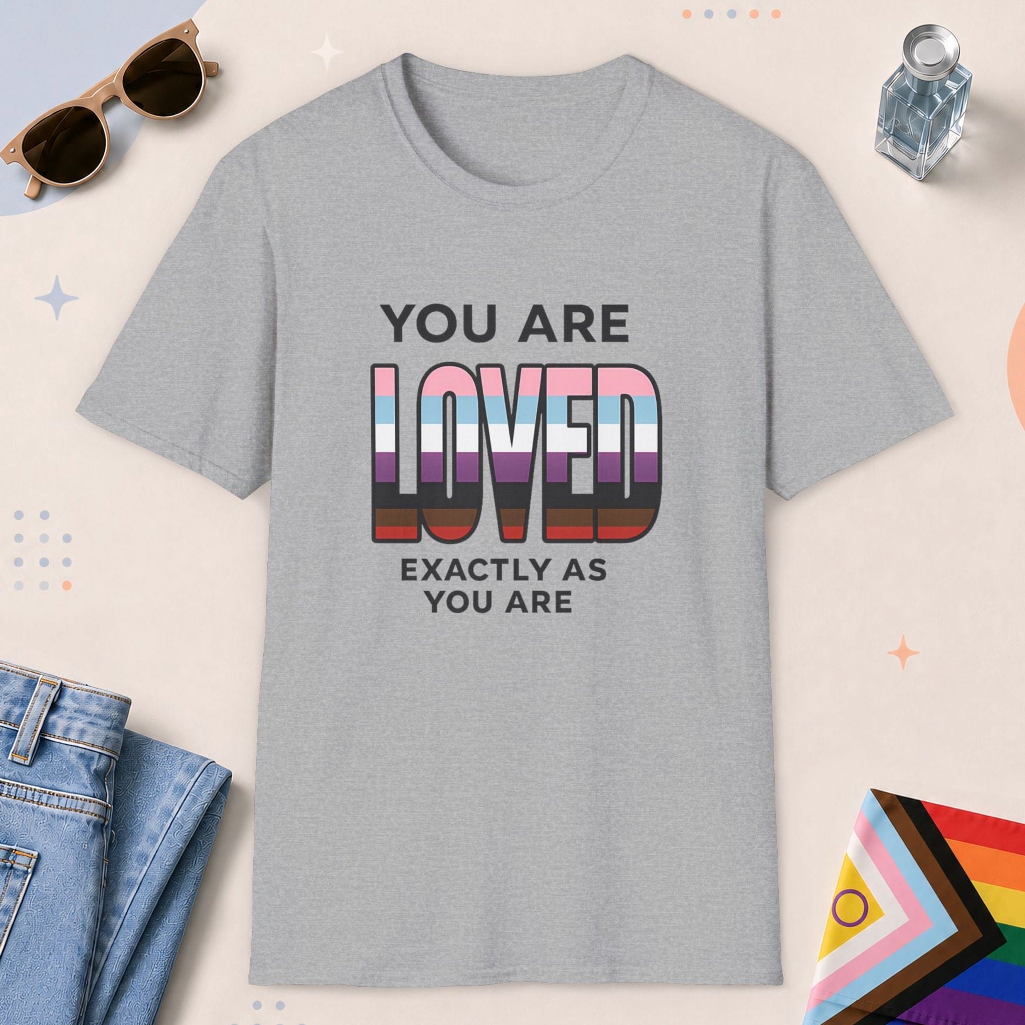 Sport Grey color all-gender graphic t-shirt with "You Are Loved" design